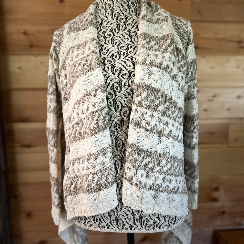 Maurices Cream and Brown Patterned Cardigan